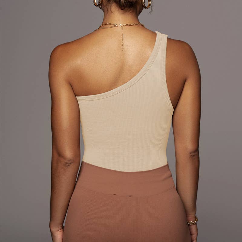 TRIM RIBBED TREND ONE-SHOULDER TANK TOP
