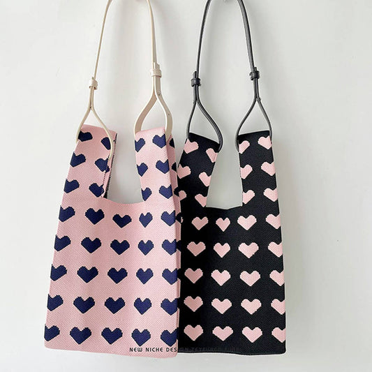 CONTRAST COLOR LOVE KNITTED TOTE BAG_CWAB1492