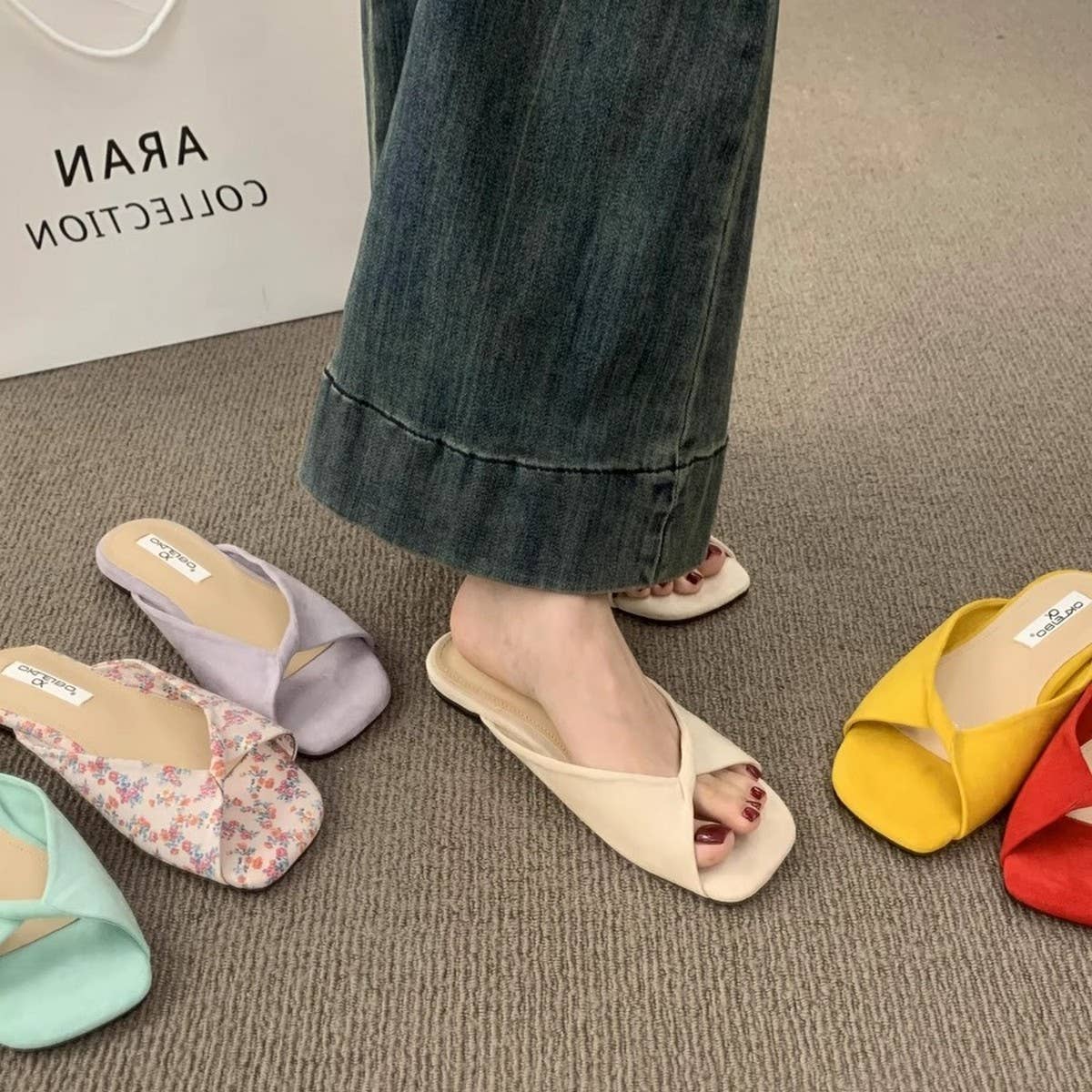 Flat Peep Toe Slide Sandals for Summer