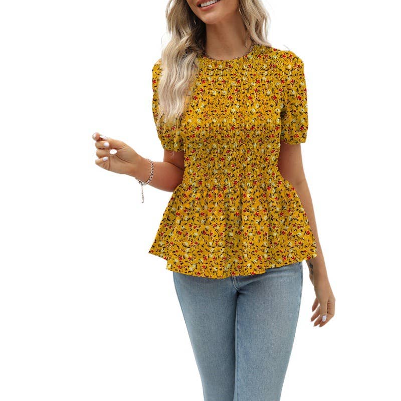 SHORT SLEEVE SHIRT WITH SHREDDED FLOWER BOUQUET