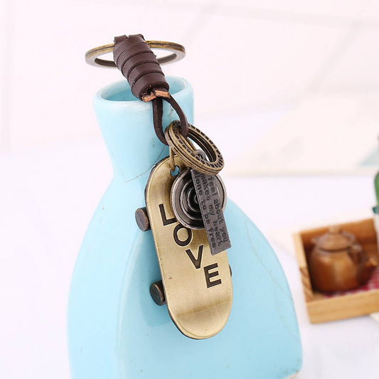 VINTAGE WOVEN SKATEBOARD LEATHER KEYCHAIN
