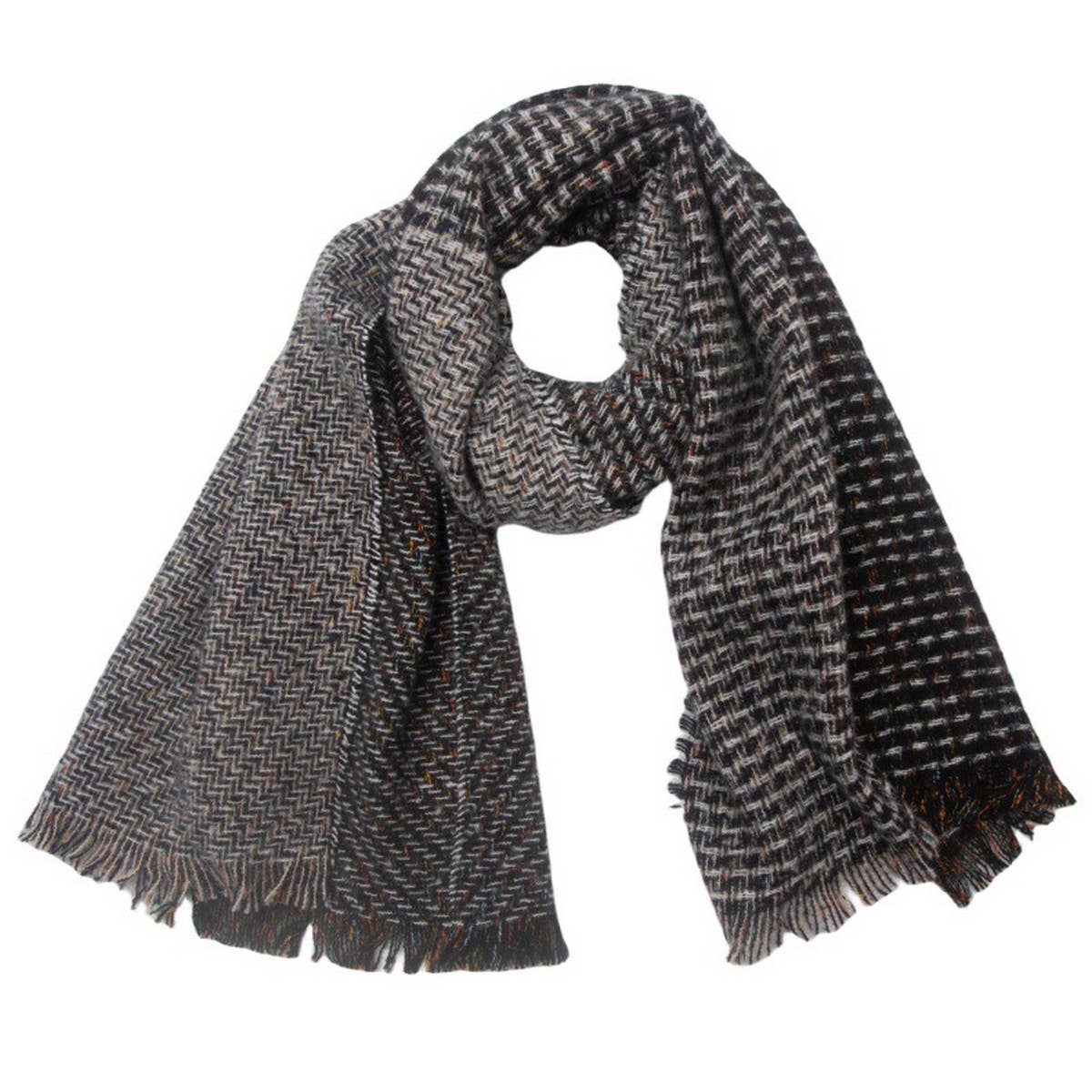 Fringe Patchwork Scarf ? Unisex Winter Shawl Wrap