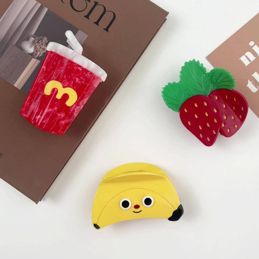 Creamy Strawberry Acetate Claw Sweet Hair Clip