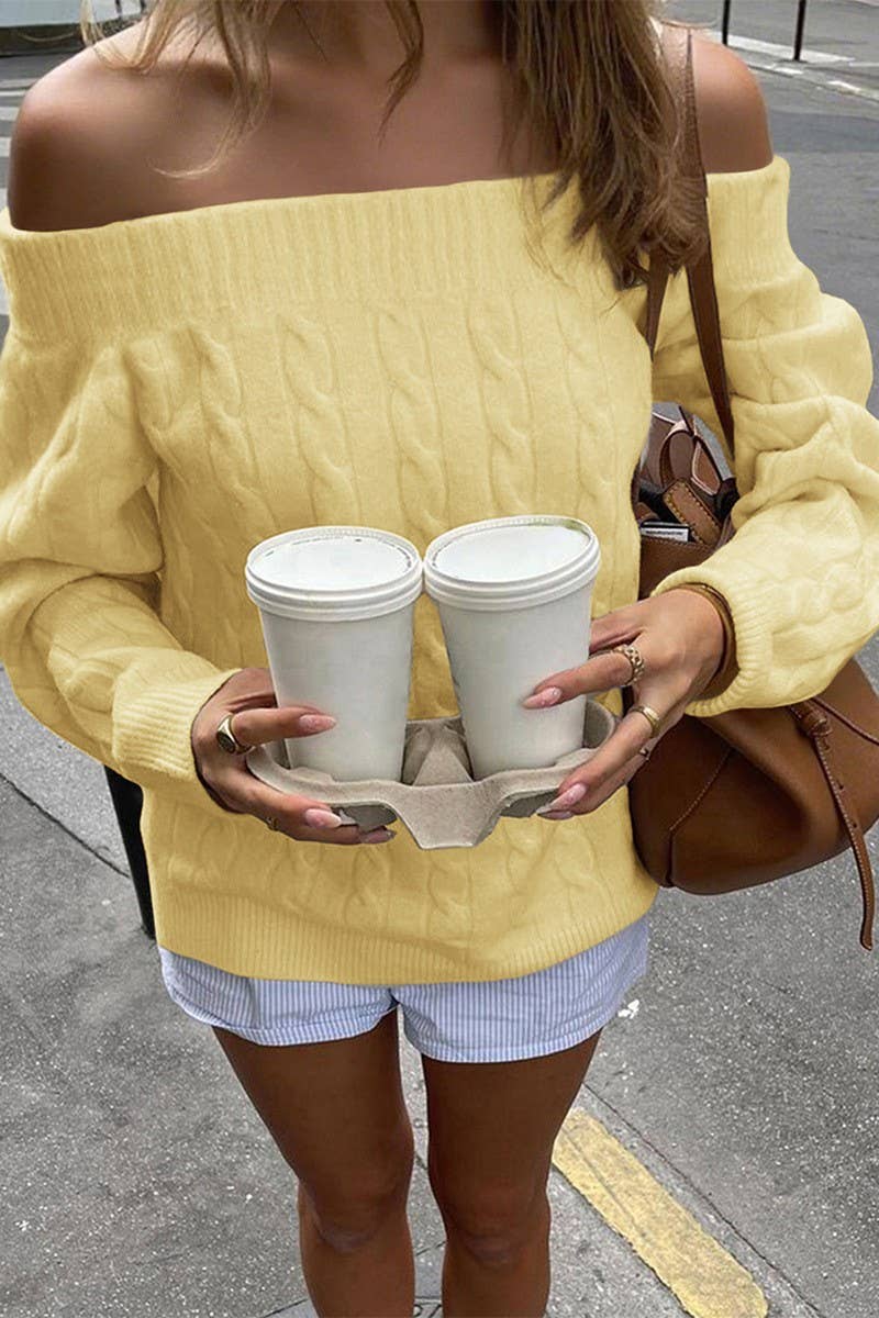 CWOSWL07535_SOLID COLOR CASUAL OFF-SHOULDER KNITTED TOP