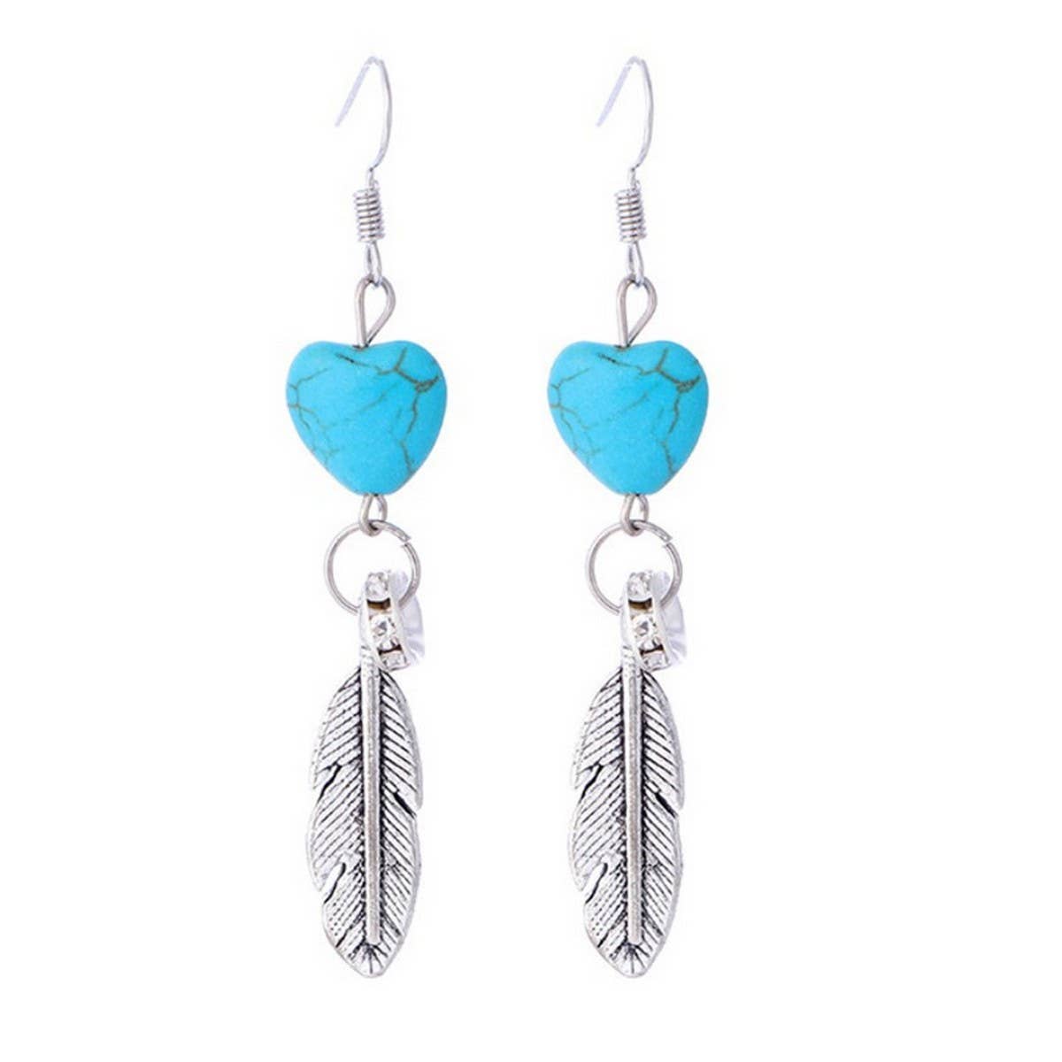 VINTAGE HEART PENDANT FEATHER EARRINGS