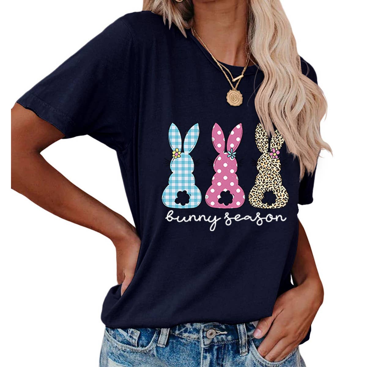 EASTER ROUND NECK LOOSE BUNNY PRINT T SHIRT_CWTTS0856