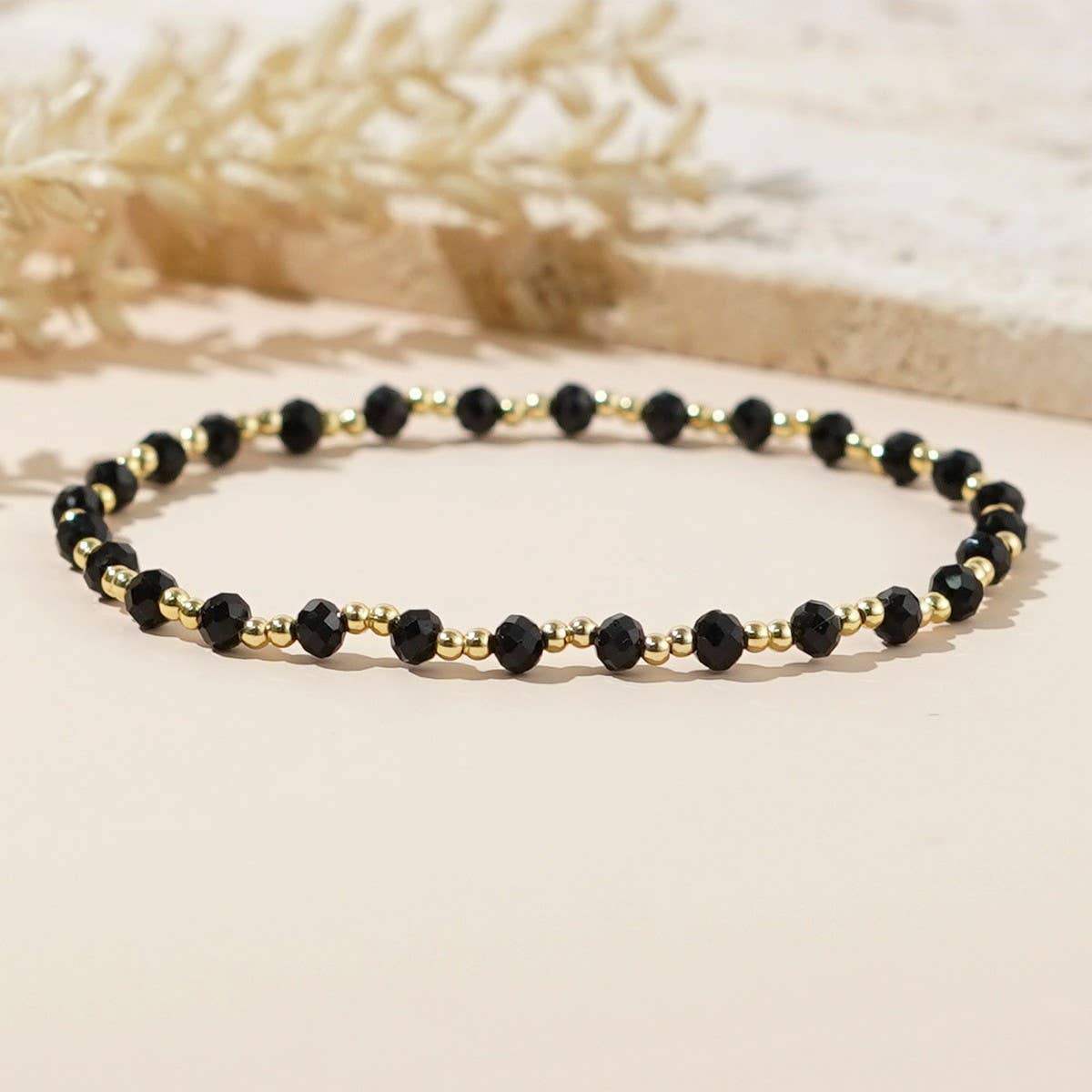 FASHIONABLE COPPER BEADS AND BLACK CRYSTAL BRACELET