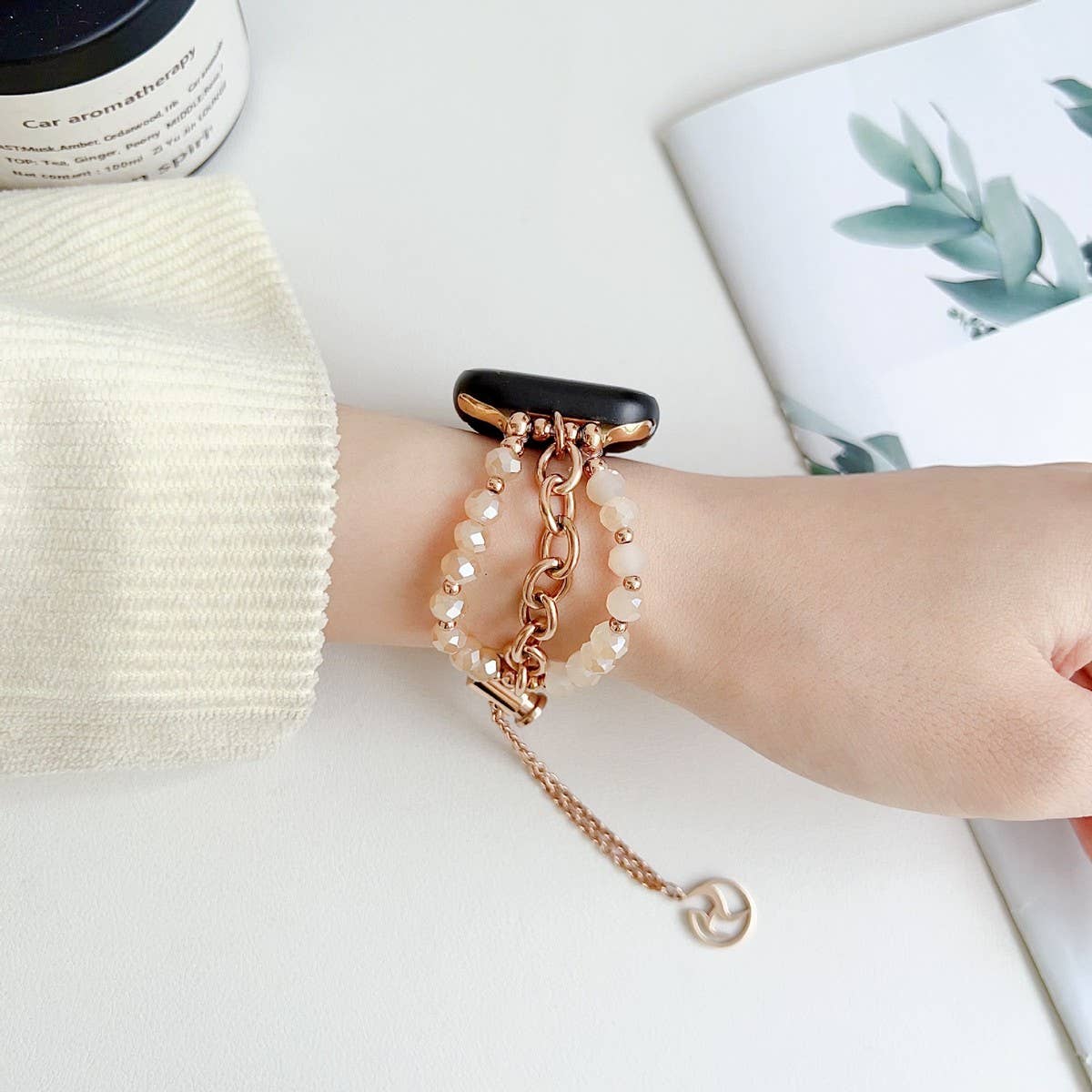 APPLE WATCH 9 STAINLESS STEEL BEADED BRACELET STRAP_CWWW0065