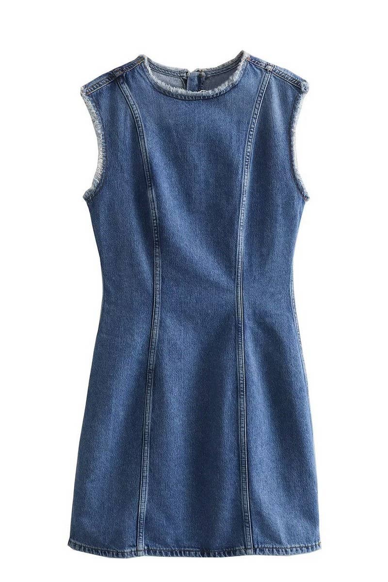 CWDSD5091_DENIM PATCHWORK SLEEVELESS DRESS