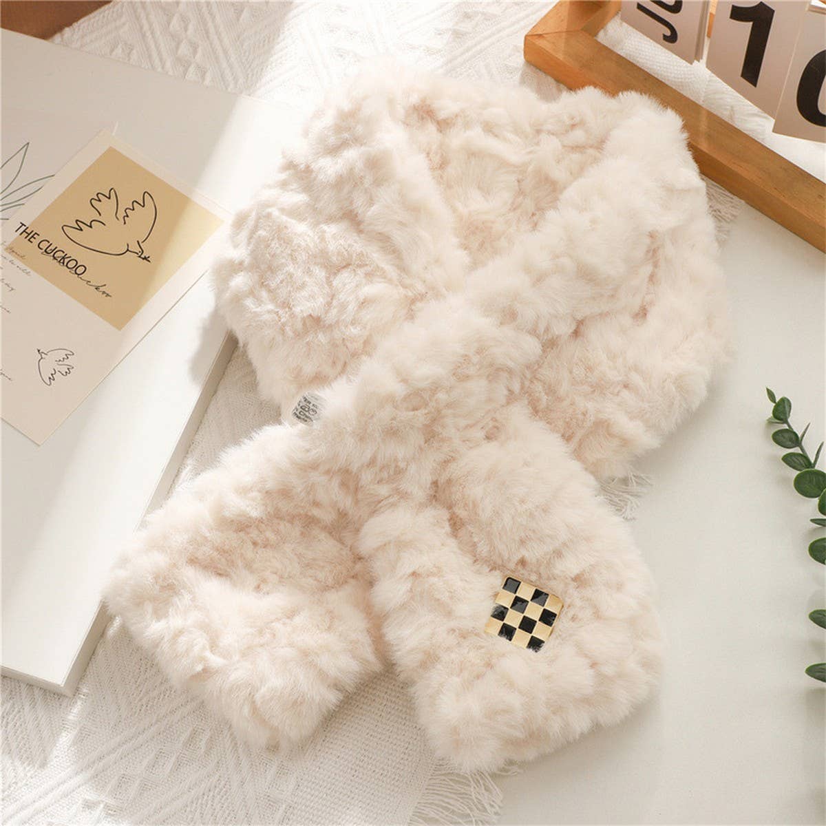 Checkered Sherpa Embossed Cross Scarf for Winter_CWASC1254