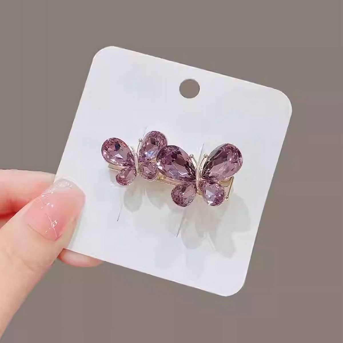 ROSE QUARTZ BUTTERFLY DUCKBILL CLIP SIDE HAIRPIN