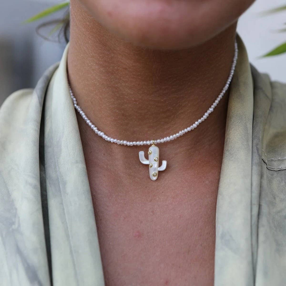 Cactus Pearl Beaded Choker ??Sweet Luxe Necklace_CWAJE4613