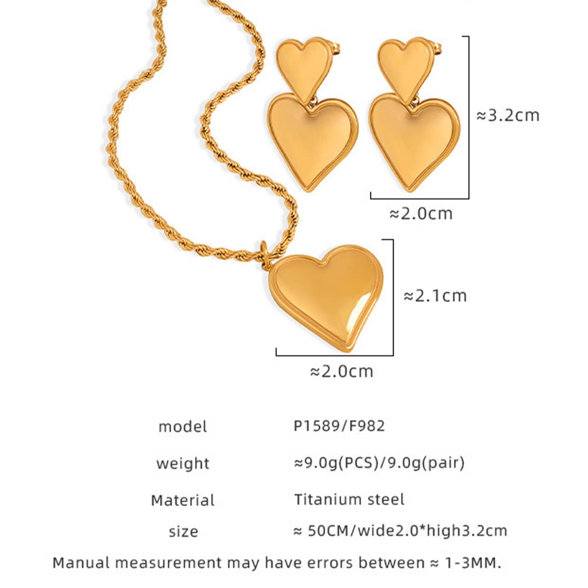 HEART TITANIUM STEEL PENDANT EARRINGS NECKLACE