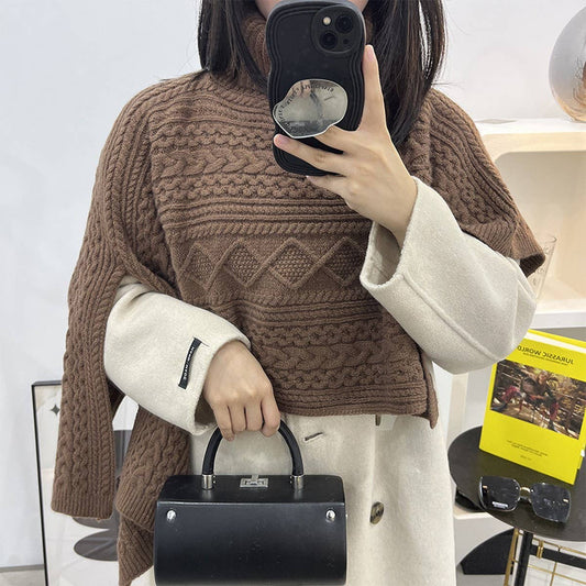 CWASC03126_KNITTED HIGH NECK PONCHO SHAWL FOR WOMEN