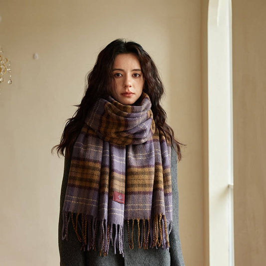 Plaid Wool Scarf for Women ??Cozy Winter Knit_CWASC2336