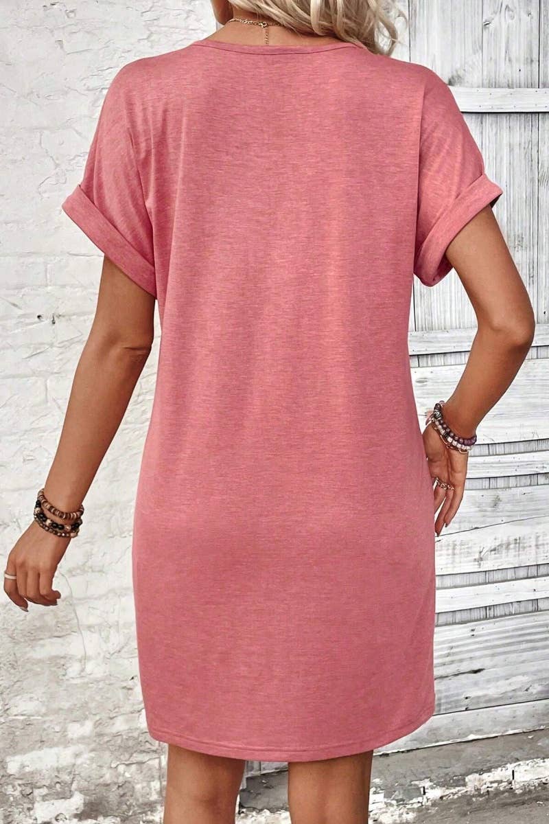 CWDSD4862_SUMMER V-NECK BUTTON-UP SHORT-SLEEVED DRESS SHORT