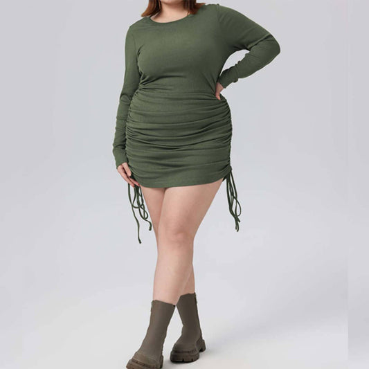 Sleek Round Neck Pullover Mini Dress_CWDMD6065