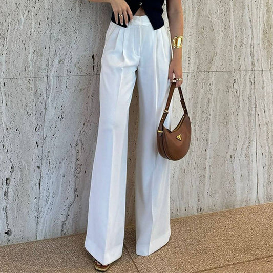 Versatile solid-colored loose wide-leg trousers