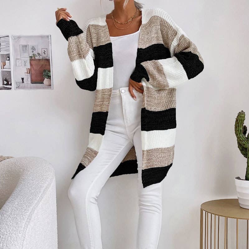 STRIPED COLOR CARDIGAN KNIT ALL-IN-ONE JACKET