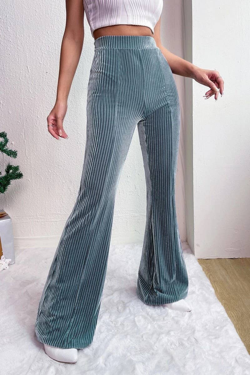 CWBLP2056_HIGH WAIST CORDUROY FLARE WIDE LEG SWEATPANTS