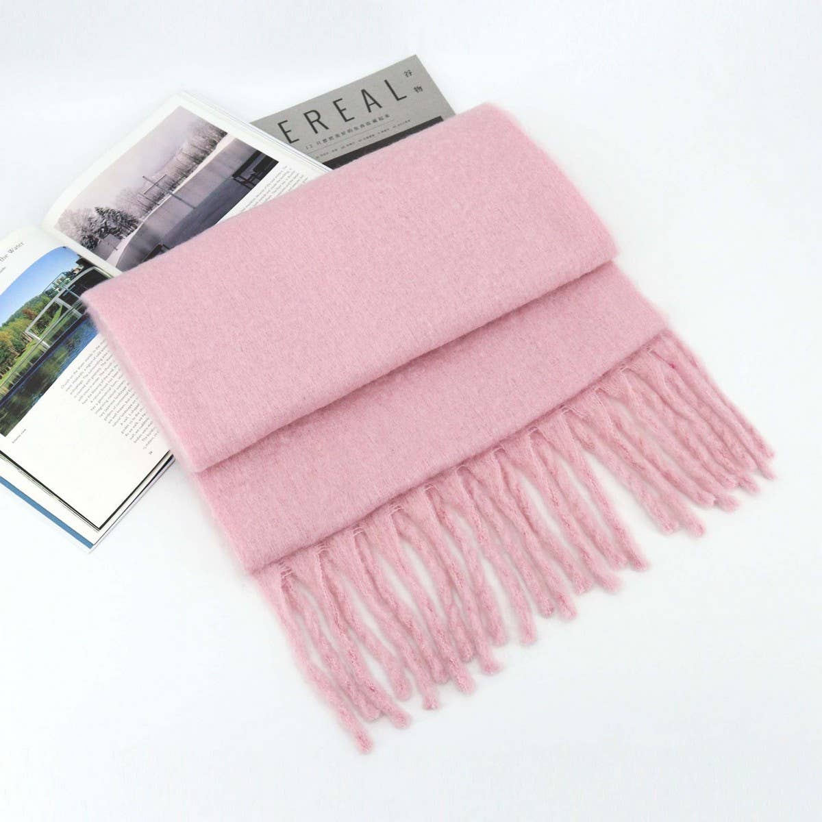 Thick Mohair Scarf - Winter Tassel Wrap for Women
