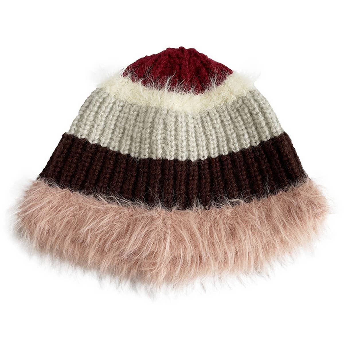 STRIPED COLORBLOCK PLUSH EDGE WOMEN'S KNITTED HAT_CWAH2062
