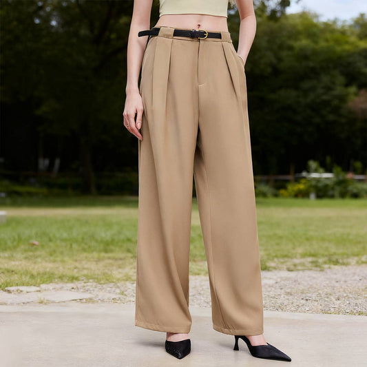 High-waisted straight-leg trousers with a belt