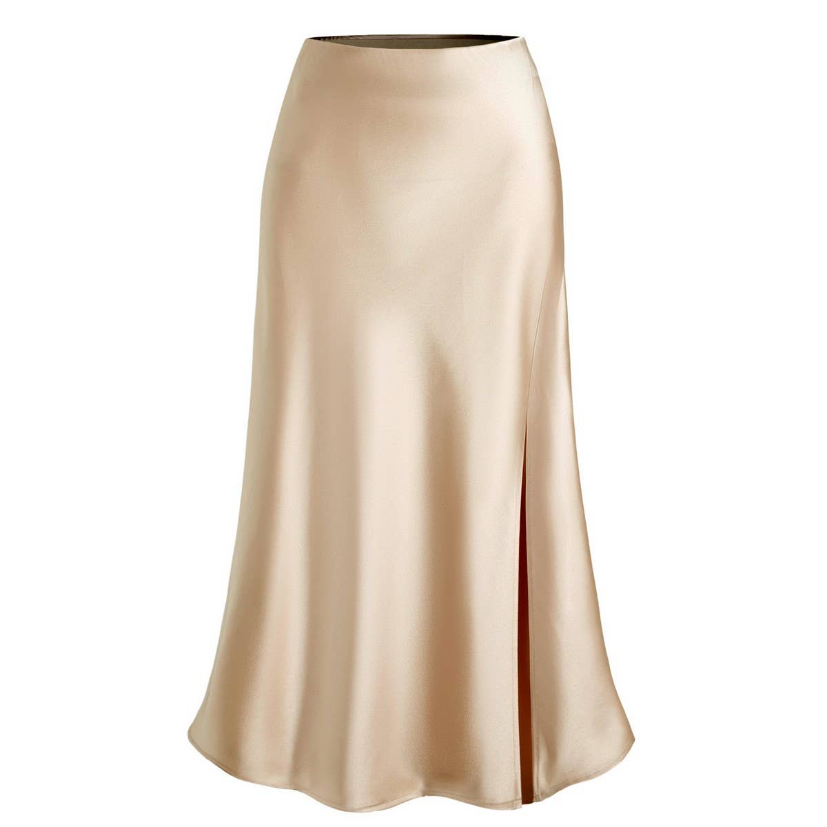 SATIN SKIRT HIGH WAIST ELASTIC SLANTED LONG SKIRT