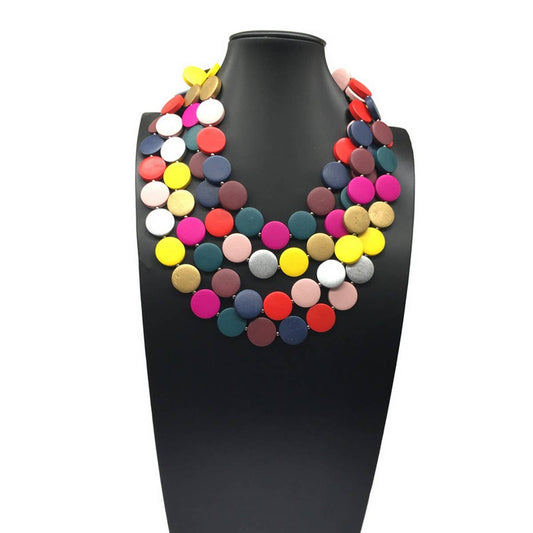 VINTAGE COLORFUL ETHNIC STYLE WOODEN BEAD NECKLACE