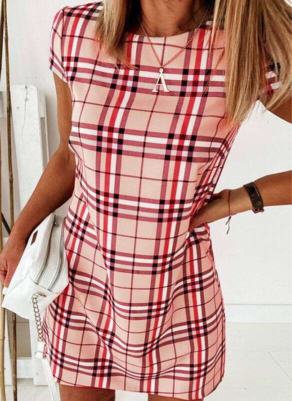 Plaid print slim-fit striped plaid dress