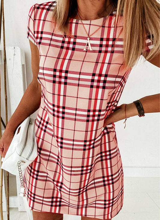 Plaid print slim-fit striped plaid dress