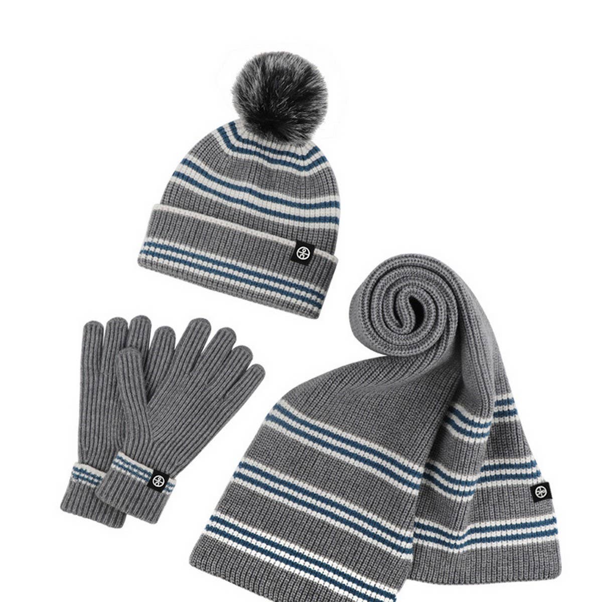 WINTER WARM OUTDOOR KNITTED SCARF THREE-PIECE SET