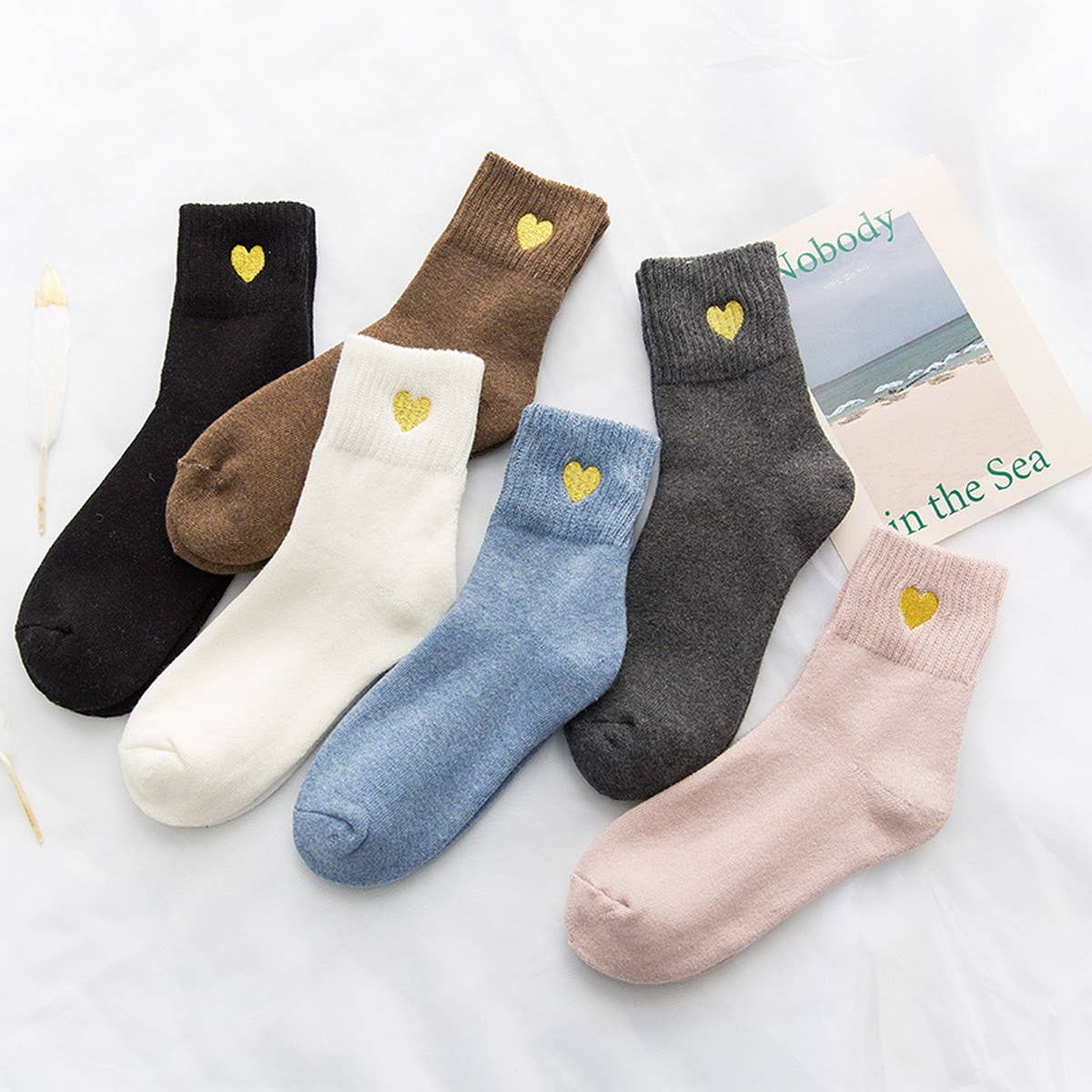 WINTER HEART EMBROIDERY WARM TERRY SOCKS