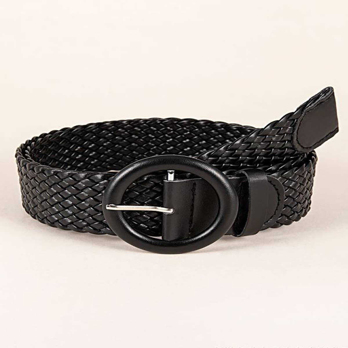 VERSATILE BLACK ROUND BUCKLE WOVEN BELT_CWABE0453