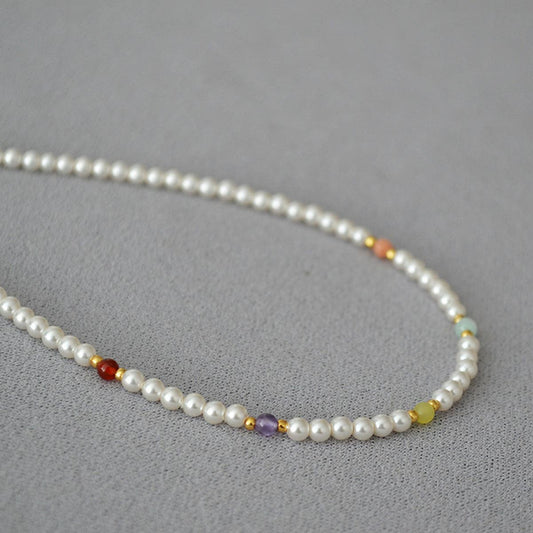 PEARL COLORED REAL STONE CRYSTAL BEADED NECKLACE_CWAJE2118