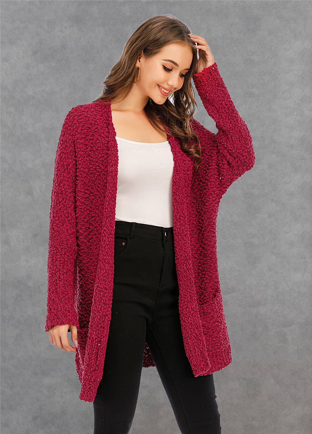 CWOSWL1044_Long Sleeve Open Front Long Cardigan Sweater