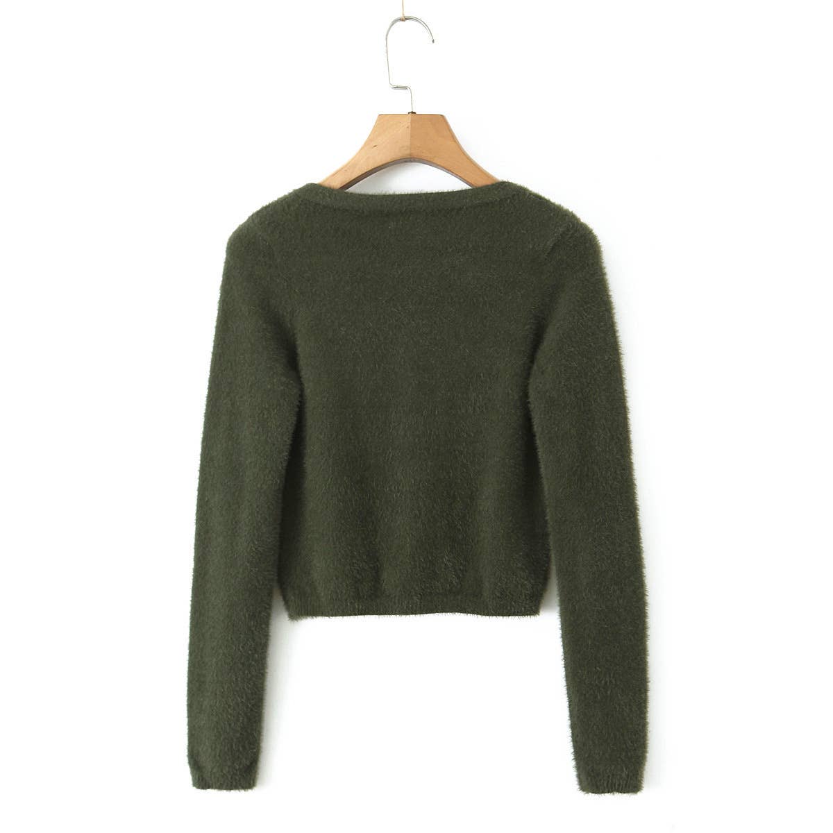 SINGLE BREASTED ROUND NECK MOHAIR KNIT CARDIGAN