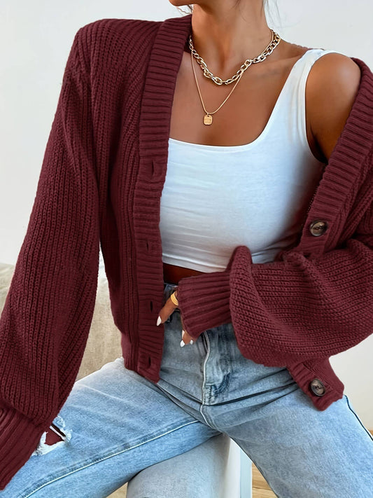 V-neck laid-back versatile knitted cardigan