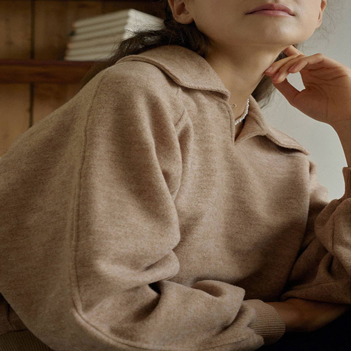 Lapel single button stitching thread hoodie