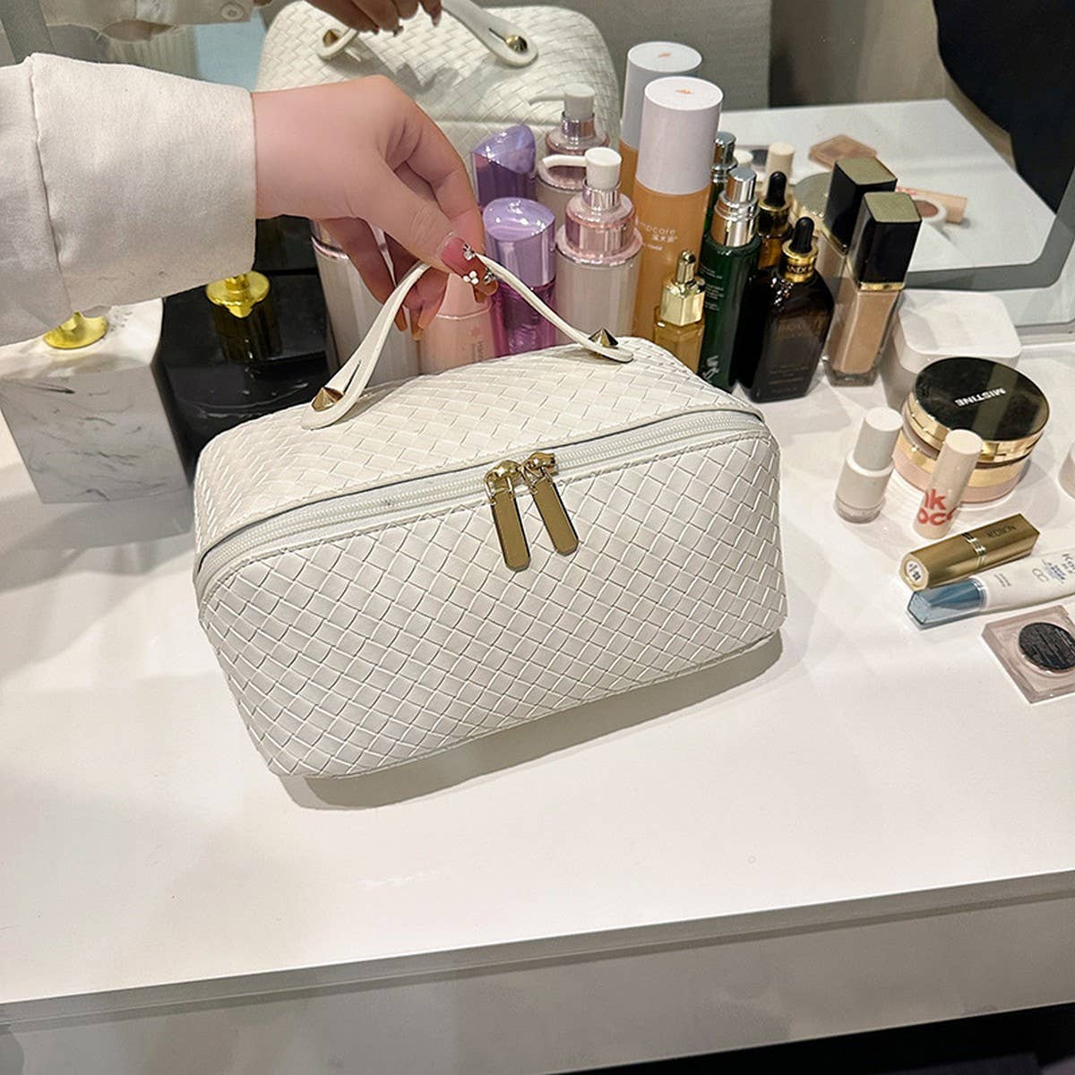 NEW WOVEN PATTERN LARGE CAPACITY COSMETIC BAG_CWAB4385