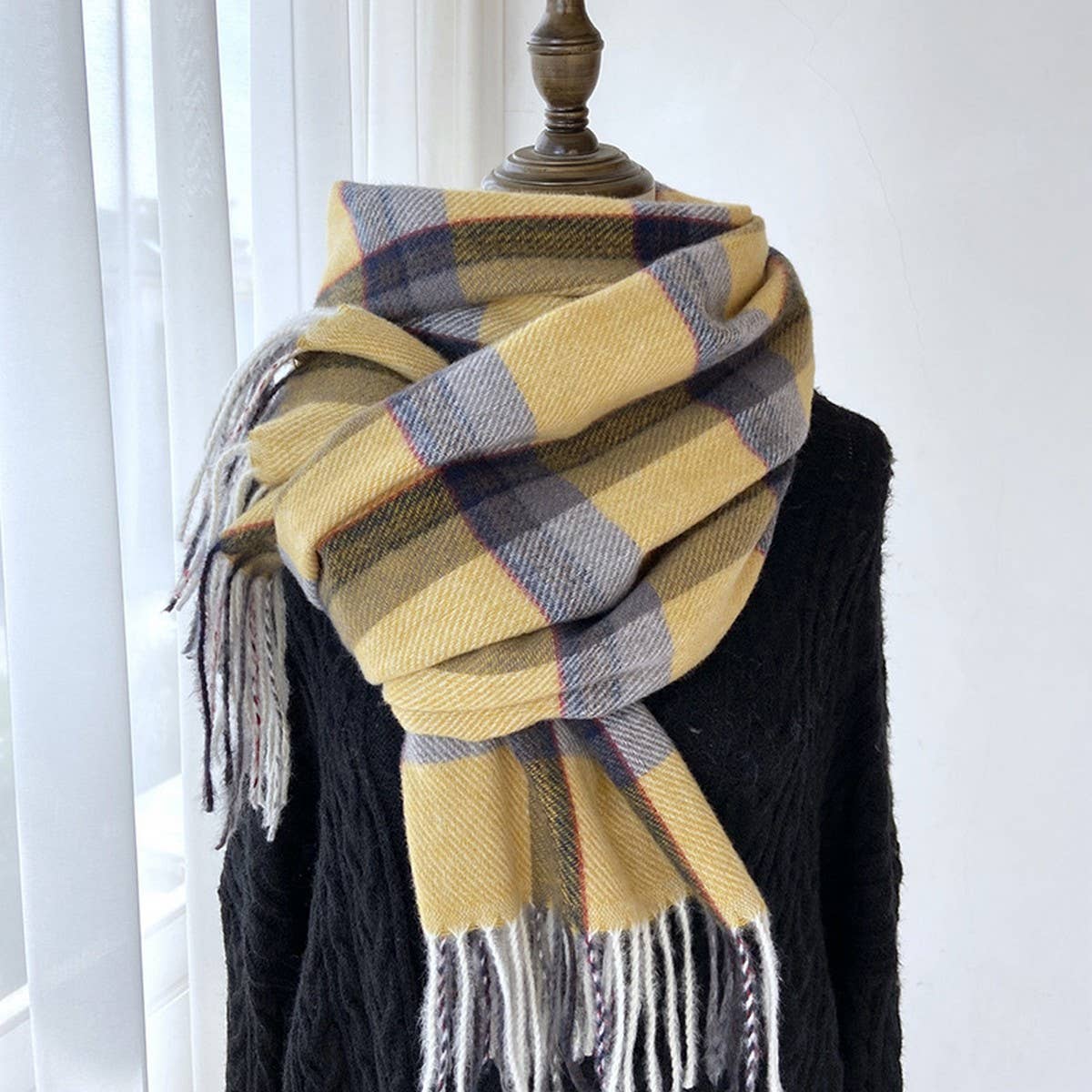 Plaid Faux Cashmere Mid-Length Scarf for Winter_CWASC1456