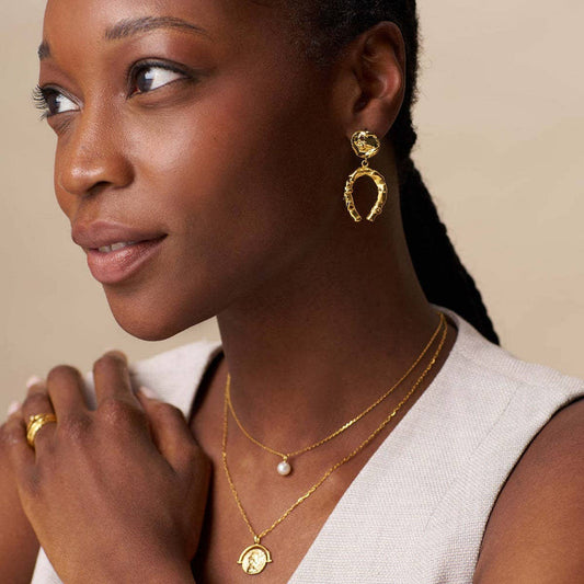 Irregular Hoop Horseshoe Zircon 18K Gold Earrings