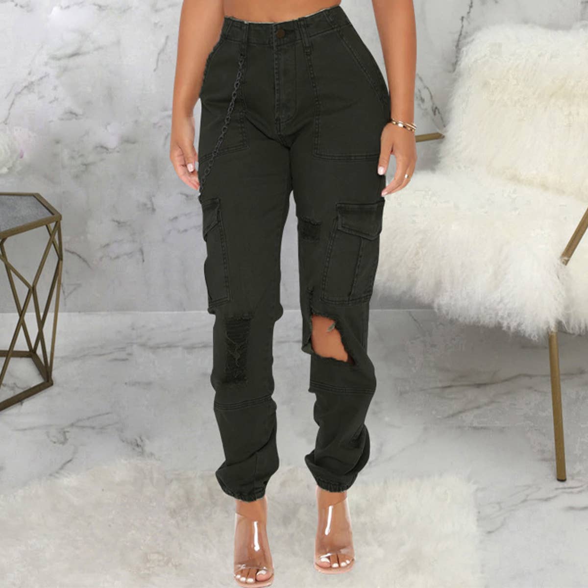 WOMEN FASHIONABLE CASUAL SLIM FITTING CARGO PANTS_CWBLP0355