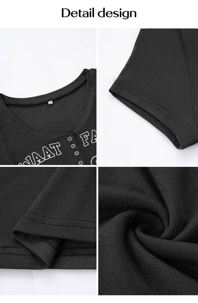 Sexy monogram print button-down short-sleeved top