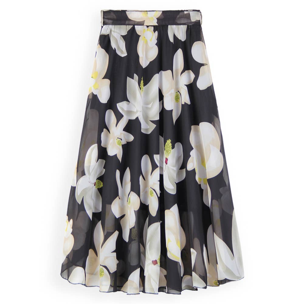 Floral big swing chiffon skirt