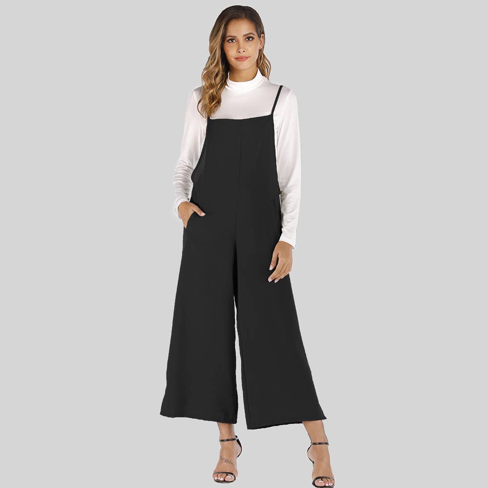 Solid-color straight-leg overalls jumpsuit