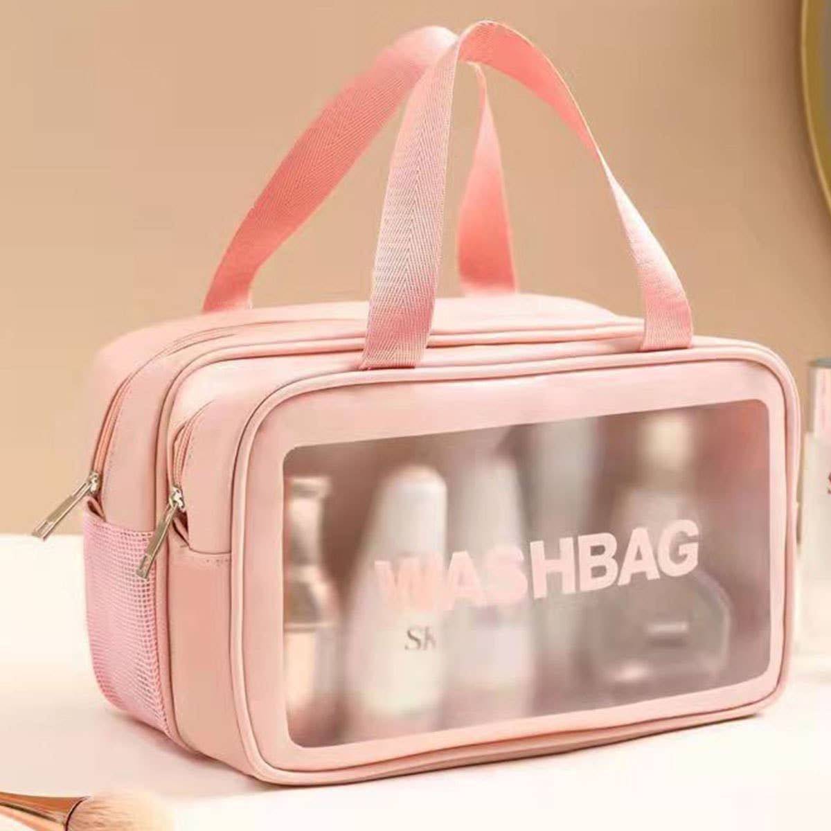 PU dry-wet double-layer separated cosmetic bag