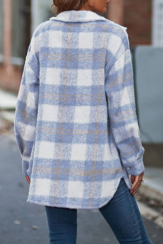CWOCO0972_WINTER PLAID MOHAIR LONG-SLEEVED WOOLEN COAT