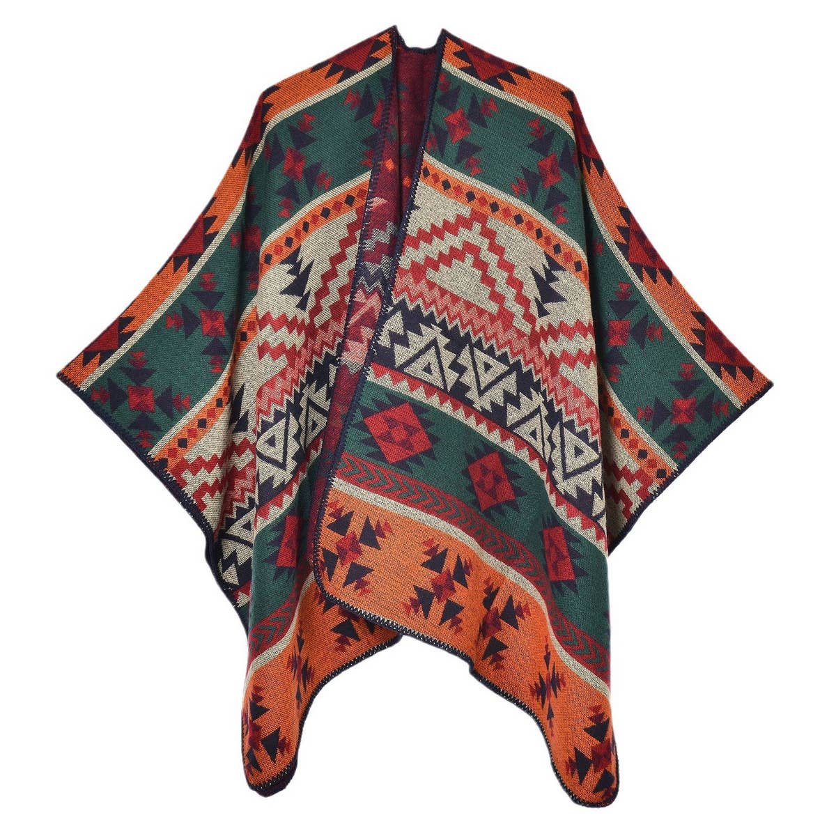RETRO GEOMETRIC PATTERN CARDIGAN SHAWL_CWASC0949