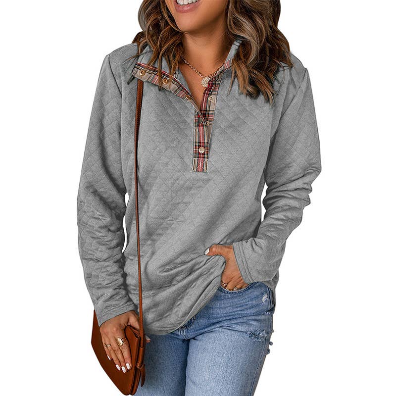 STAND COLLAR SOLID COLOR PLAID HALF-DRAIN HOODIE